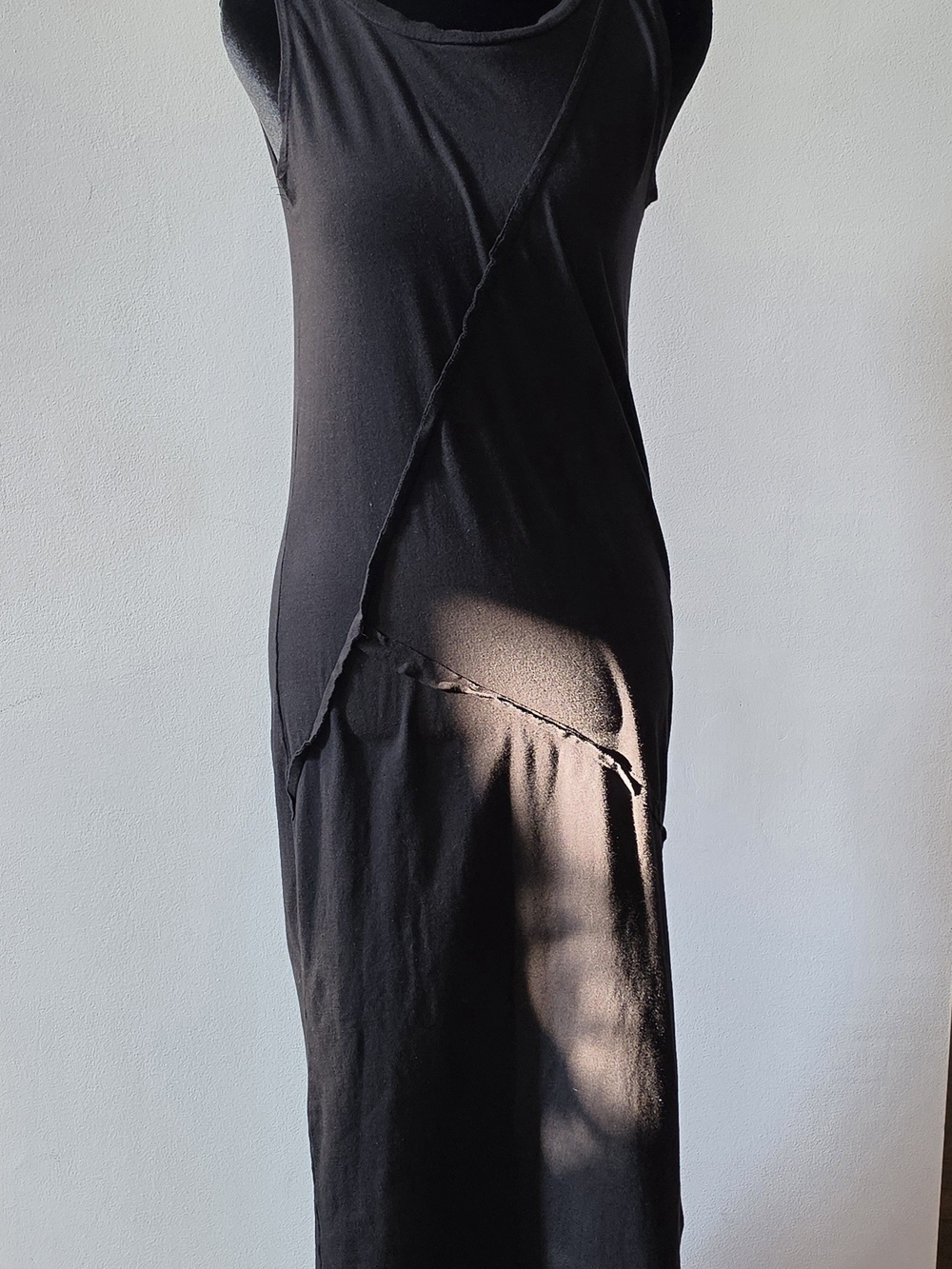 See You Monday Black Asymmetrical Seam Midi Dress